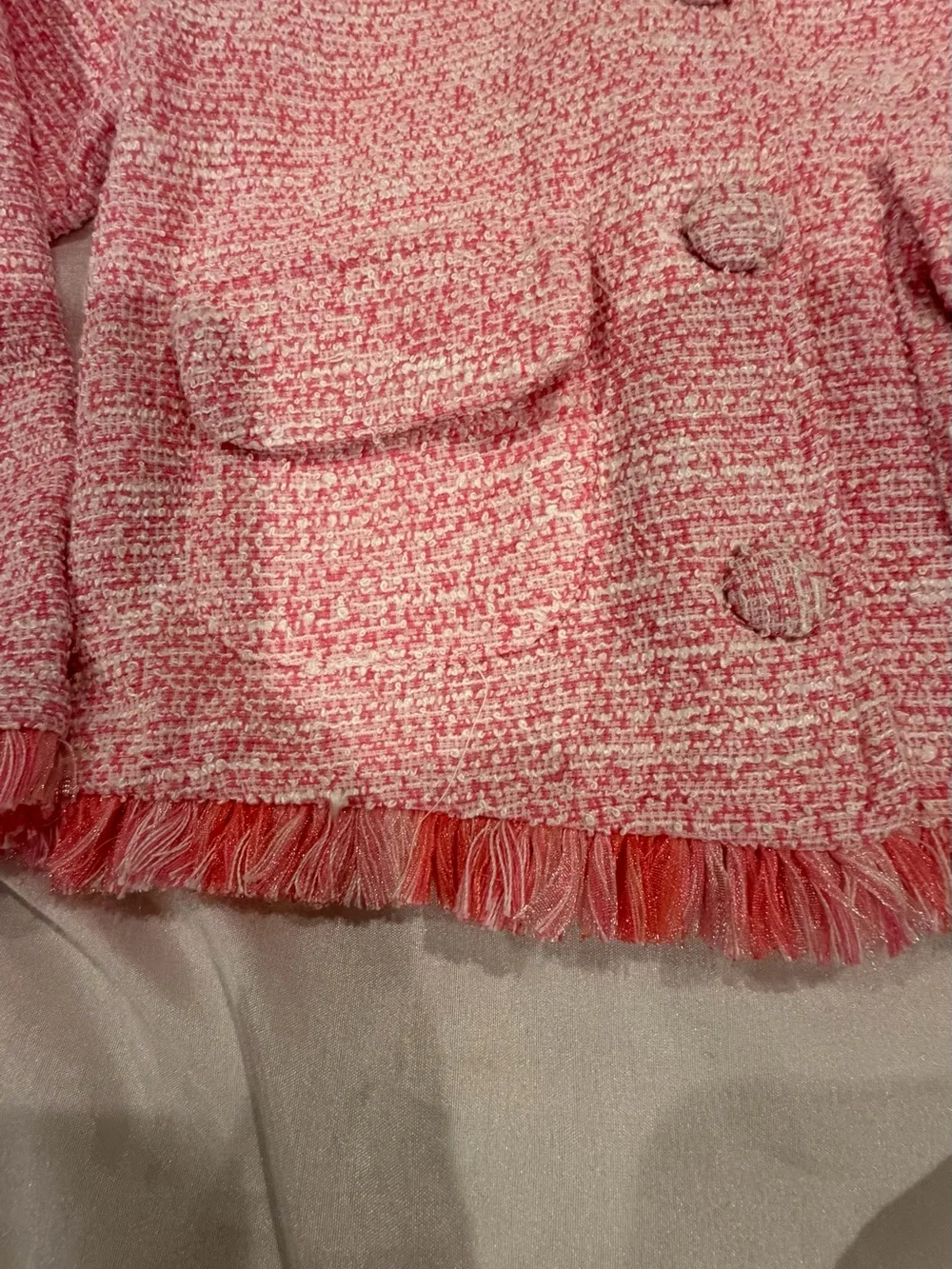 Girls Pink Tweed Fringe Jacket Size 24m